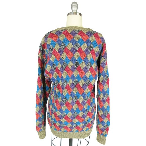 Vtg Northern Isles Size M Chunky Hand Knit Cotton Blend Diamond Tunic Sweater - Picture 3 of 4